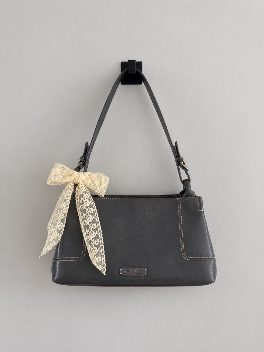 Nine & Co. By Nine West Gray Faux Leather Shoulder Bag